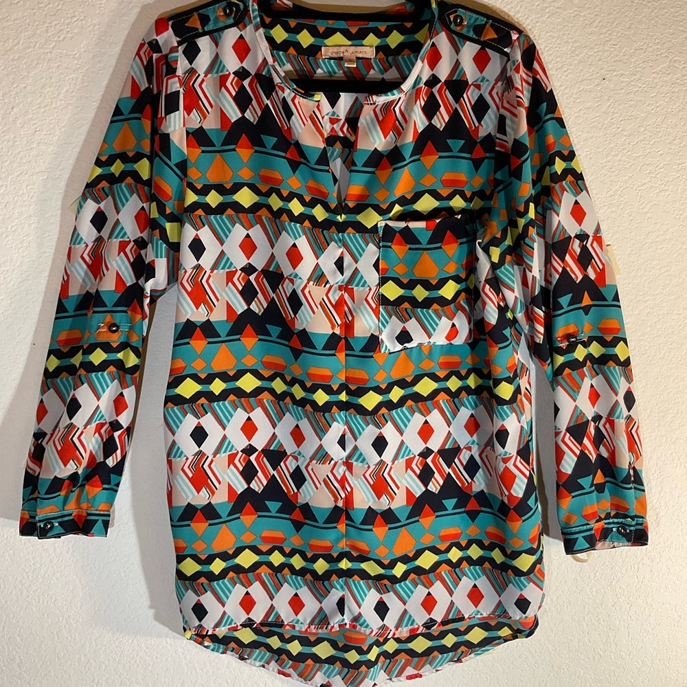 Gibson Latimer Blouse, Multicolor Geometrical Print: Size M